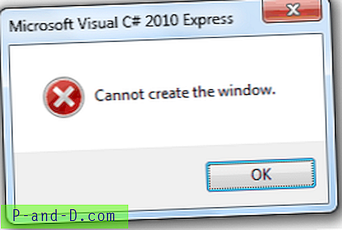 Решавање не може да створи прозор Грешка у Мицрософт Висуал Студио 2010