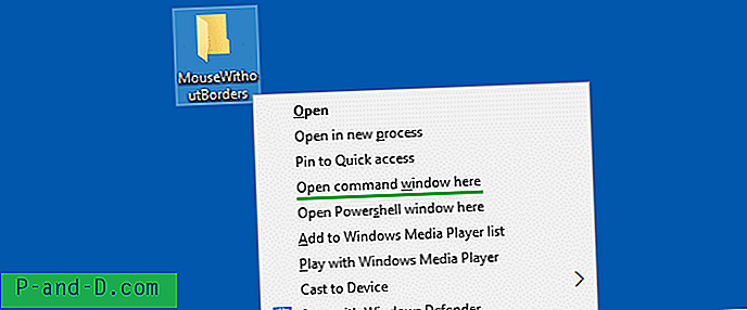 Grįžkite kontekstinio meniu parinktį „Atidaryti komandų langą čia“ „Windows 10“