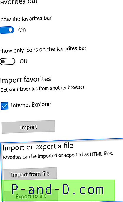Microsoft Edge Favorites นำเข้าหรือส่งออกเป็นไฟล์ HTML