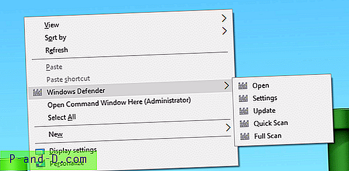 Pridėkite „Windows Defender“ parinktis kaip kaskadinį meniu dešiniuoju pelės mygtuku spustelėkite darbalaukyje
