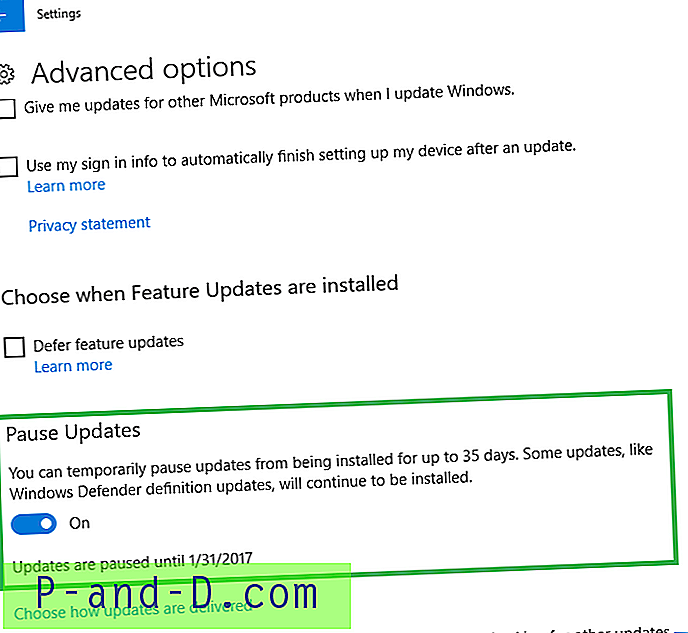 Pause Windows-oppdateringer i Windows 10 Creators Update
