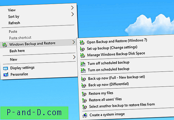 เพิ่มตัวเลือก Backup and Restore ของ Windows ไปที่เดสก์ท็อปเมนูคลิกขวา (เรียงซ้อน)