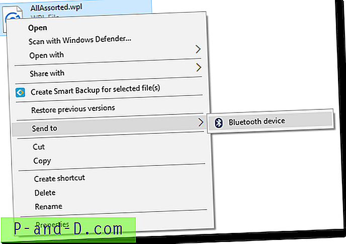 Fest Send til meny som bare viser Bluetooth-enheter i Windows 10