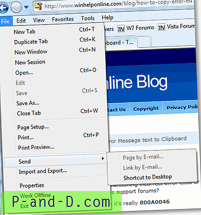Fixa skicka sida med e-postalternativ grått i Internet Explorer