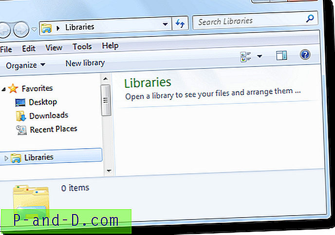 Pataisytos bibliotekos yra paslėptos ir rodomos tuščios „Windows 7“