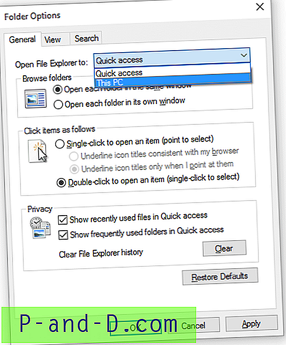 วิธีการเปลี่ยน File Explorer Default Start Folder ใน Windows 10