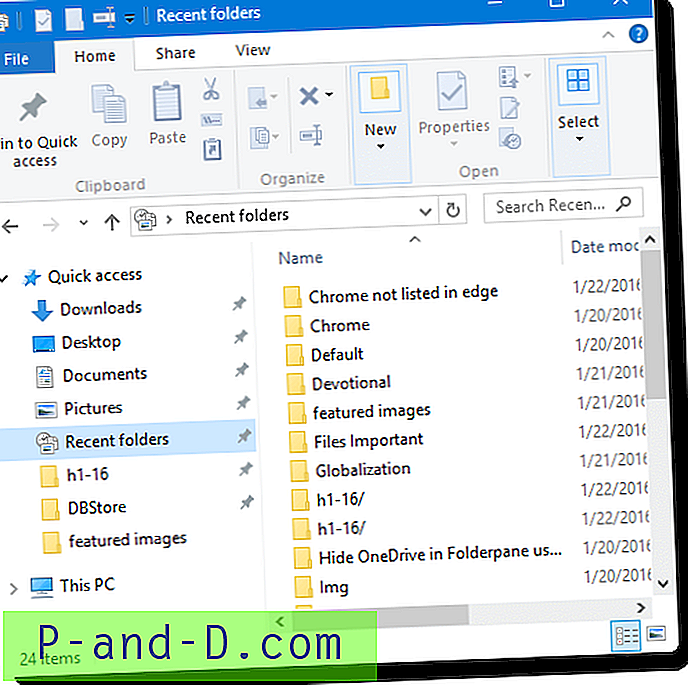 Slik knytter du nylige mapper eller nylige steder til navigasjonsruten i Windows 10 File Explorer