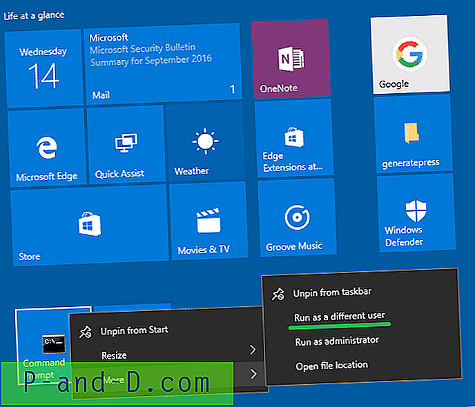 Kuvage Windows 10 avaekraanil käsk Käivita erineva kasutajana