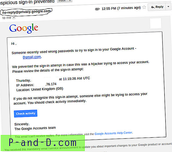 Mitä tehdä Gmail-viestiin [yritys] Epäilyttävää kirjautumista estetty?
