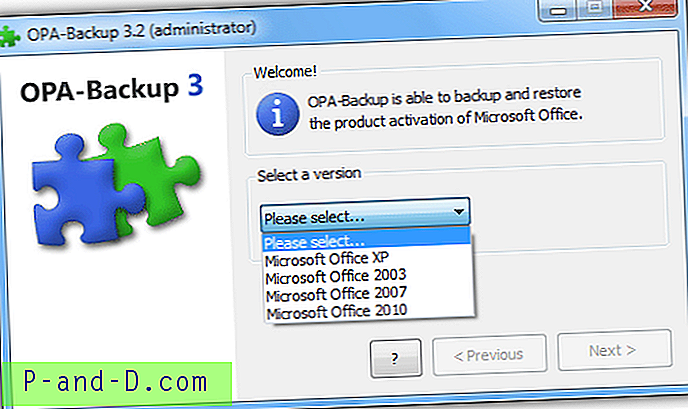 OPA-varmuuskopio palauttaa Office XP, 2003, 2007, 2010 ja 2013 -aktivoinnin
