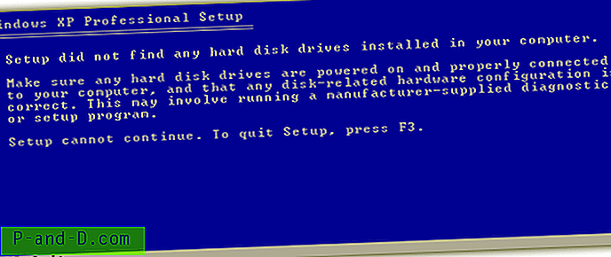 Įdiekite XP: sąranka nerado jokių jūsų kompiuteryje įdiegtų standžiųjų diskų