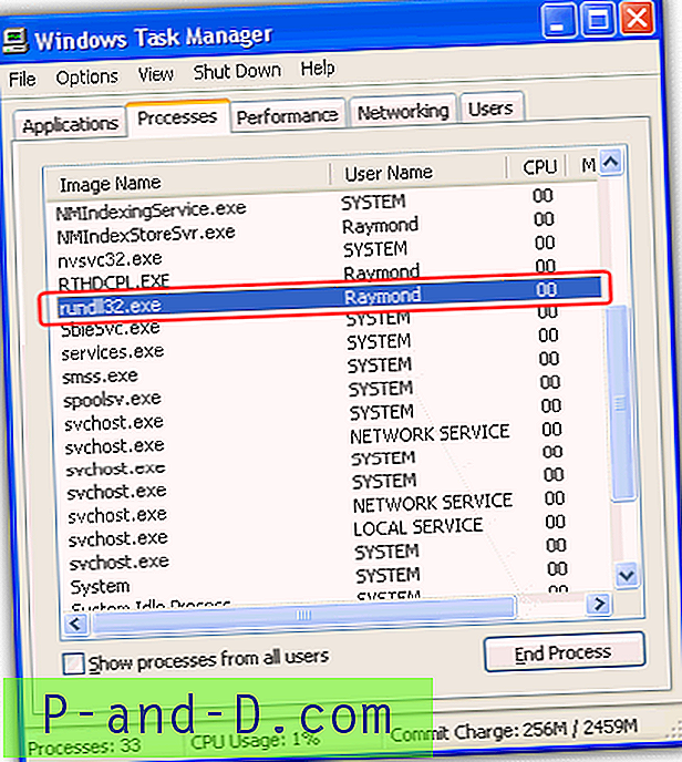 Tuvastage, mis on laaditud rakendusega rundll32.exe Windowsi tegumiloendis
