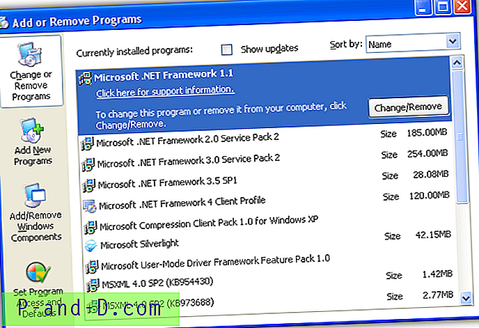 Hvorfor er der flere versioner af Microsoft .NET Framework i Tilføj eller fjern programmer?