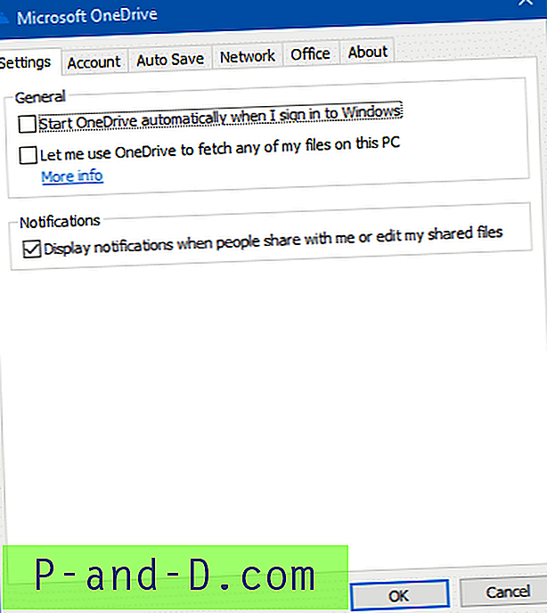 „Windows 10“ skirtuke „Nustatymai“ trūksta „OneDrive“ „Files On-Demand“ parinkties