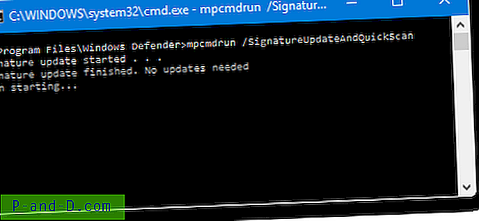 Brug af MpCmdRun.exe til at opdatere Windows Defender og køre en hurtig scanning på én gang