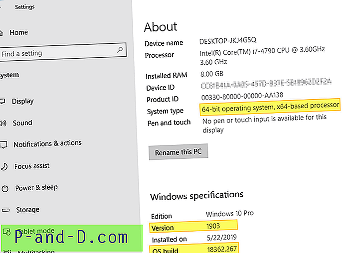 Windows 10 빌드 번호, 버전, 버전 및 비트를 찾는 방법