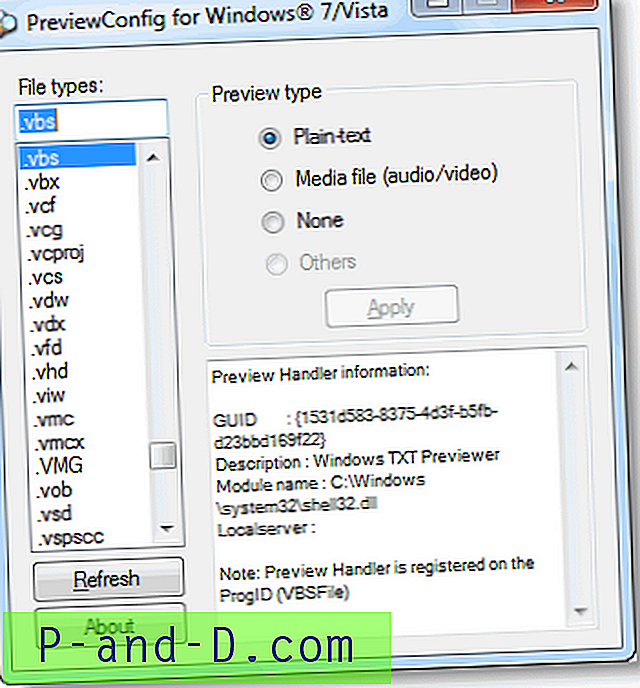 Алат ПревиевЦонфиг региструје типове датотека за окно за преглед у Виндовс 7 / Виста