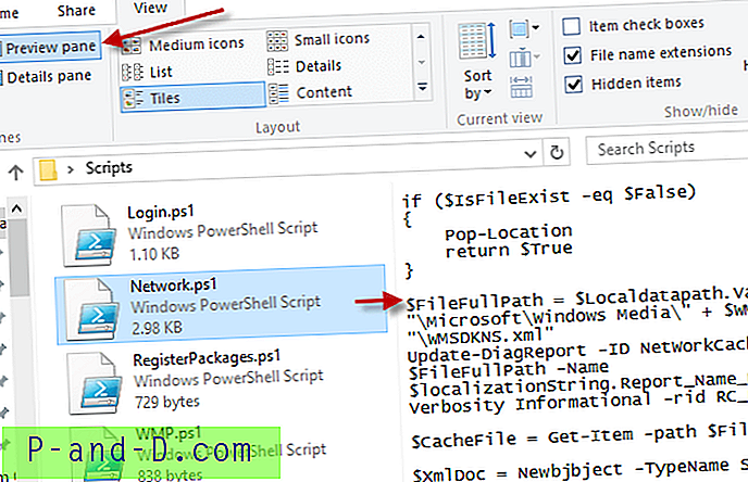 Kuidas lubada rakenduse PowerShell (.PS1) skripti teksti eelvaateid Exploreri eelvaatepaanil?