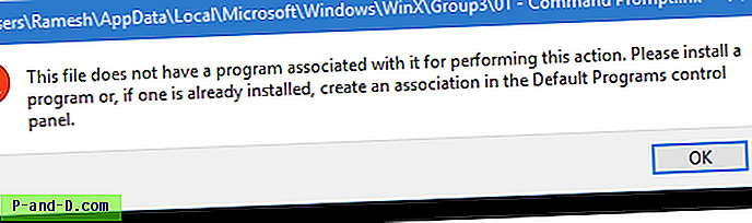 Error de asociación del archivo de administración del símbolo del sistema Win + X;  Ejecutar como administrador faltante