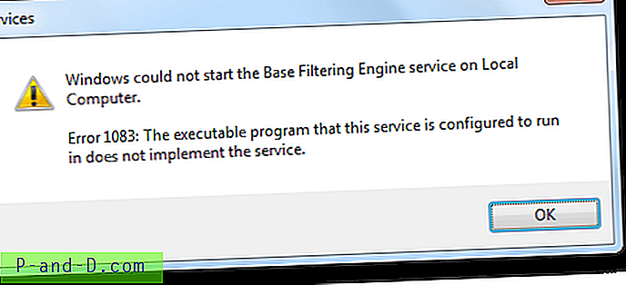 Solución para el error de servicio 1083 del motor de filtrado base (BFE)