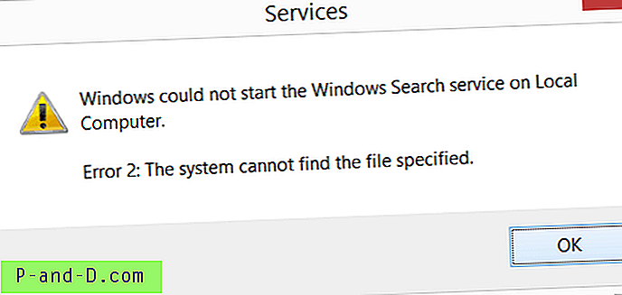 Solucione el error 2 del servicio de búsqueda de Windows después de actualizar a Windows 8.1