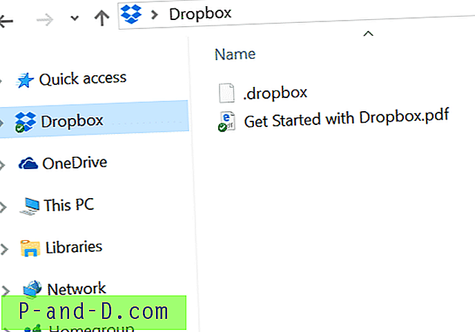 „Dropbox“ naršymo srityje - pridėkite arba pašalinkite „Windows 10“