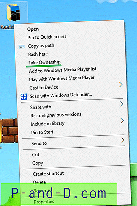 Windows에서 마우스 오른쪽 버튼 클릭 컨텍스트 메뉴를 통해 파일 또는 폴더 소유권