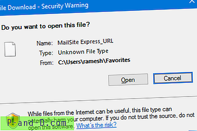 Fix Fix Favorites File Download Sikkerhetsadvarsel og snarveier til startmenyen Advarsel
