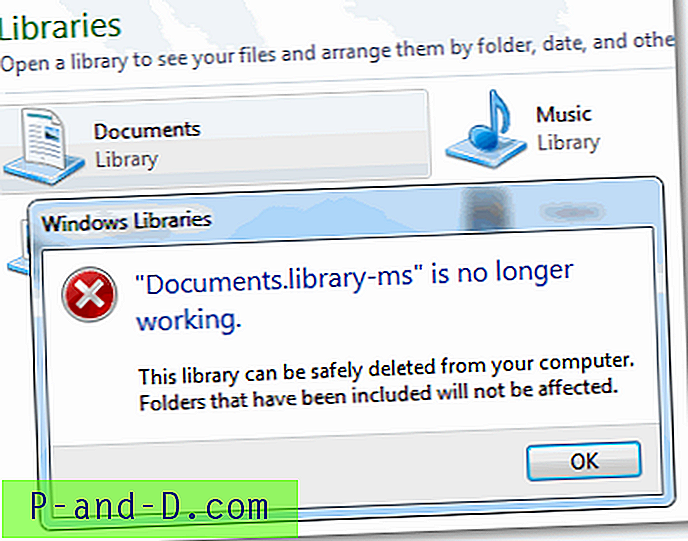 Løs feil “Documents.library-ms fungerer ikke lenger” i Windows 7