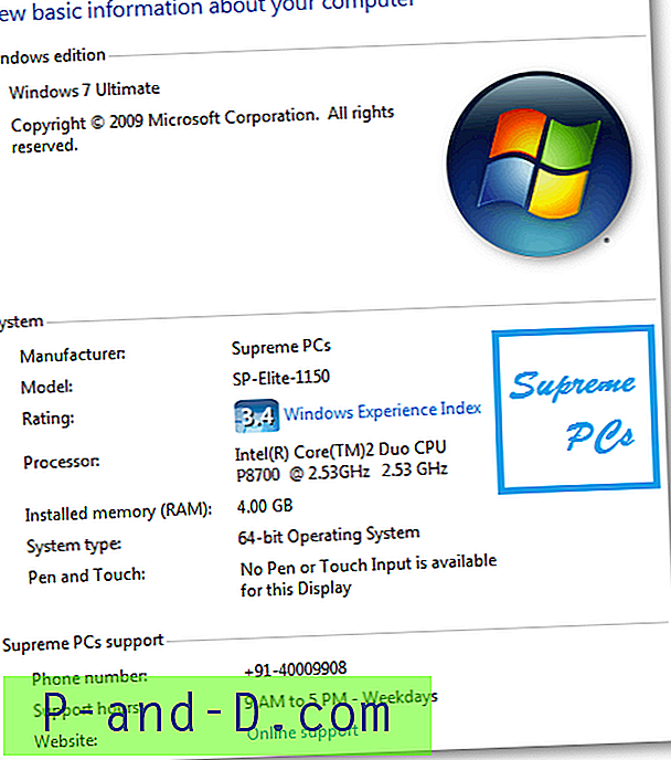 Pridėkite „OEM“ informaciją ir logotipą „Windows“ sistemos ypatybių ir nustatymų puslapyje