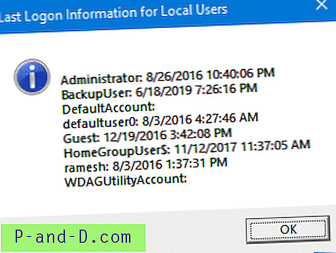Find den sidste logon dato og tid for lokale brugerkonti i Windows