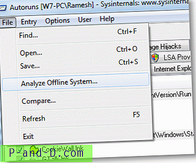 Funktion "Analyser offline system" Tilføjet i Autoruns fra Windows Sysinternals