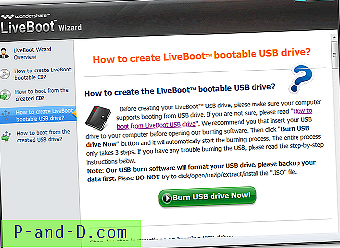 Naudingas avarinis įkrovos kompaktinis diskas / USB „Wondershare LiveBoot 2012“ nemokamai