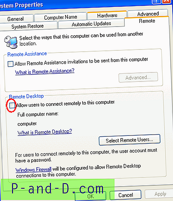 Ekstern aktivering eller deaktivering af Windows Remote Desktop