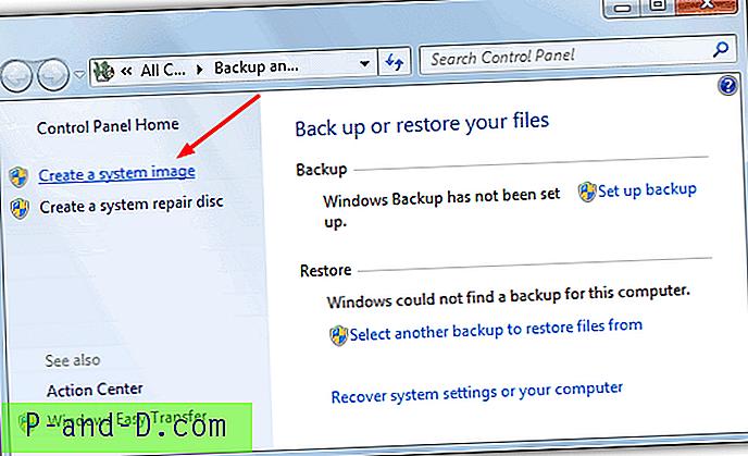 Looge täielikuks varundamiseks ja taastamiseks Windows 7 süsteemipilt