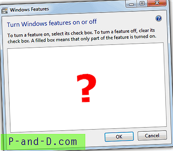 Fix til tom eller tom Windows-funktionsliste i Vista og 7